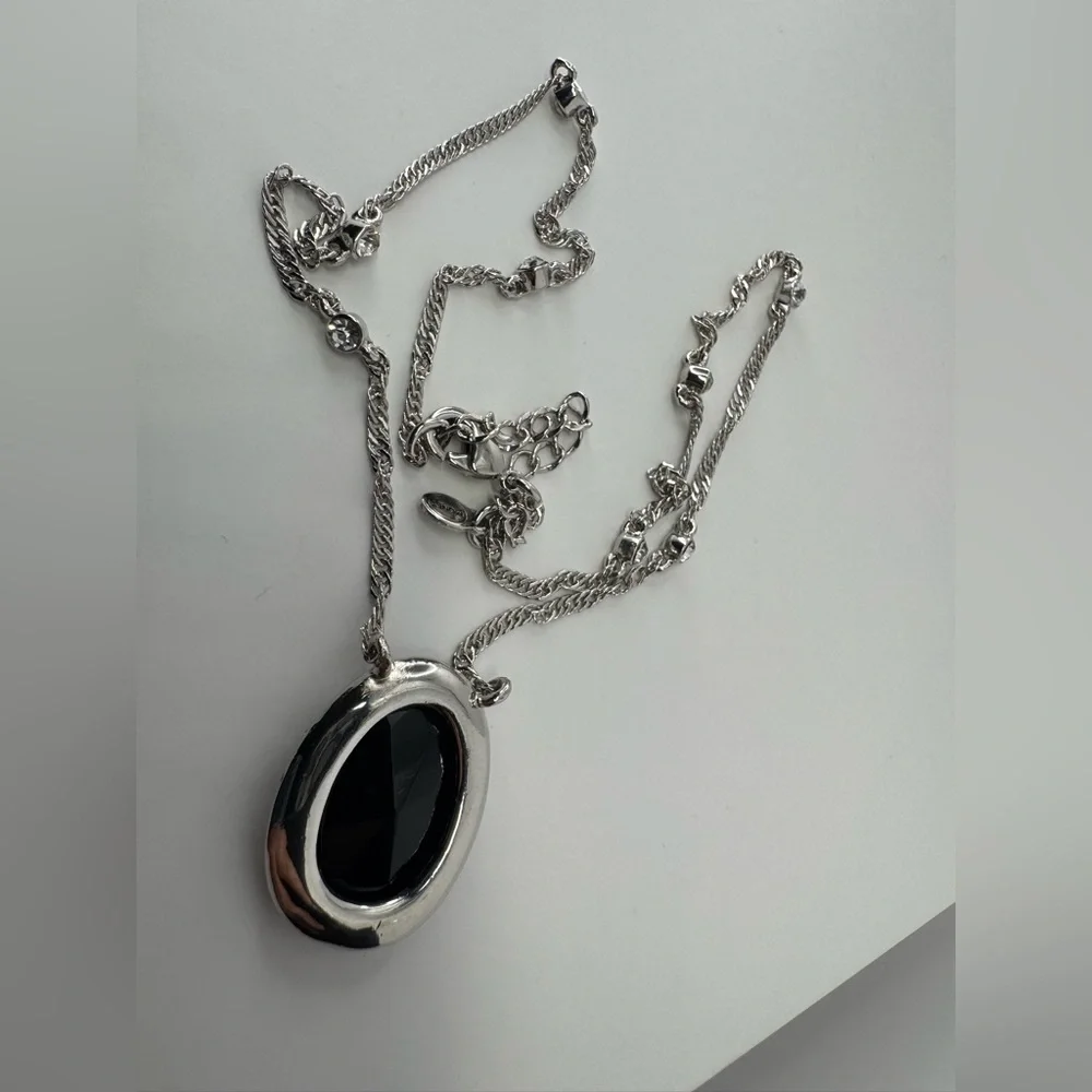 Monet Silver Tone Jet and Crystal Station Necklace - Picture 7 of 8